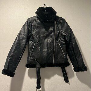 Abercrombie & Fitch Black Faux Leather Sherpa Lined Jacket - Size Small